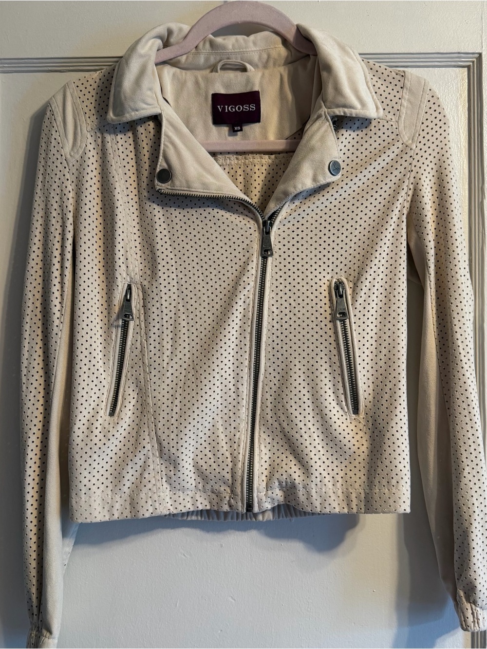 Vigoss Perforated Moto Jacket in Cream